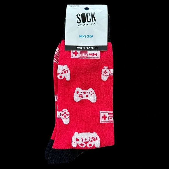 NWT Sock it to me Mens Crew Socks Multi Player Gamer Game Controller Red Novelty - Picture 1 of 3